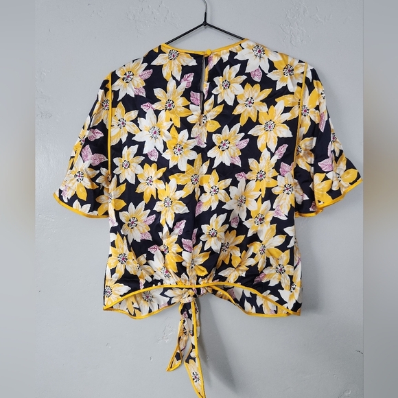 Cinq A Sept Kristi Floral Silk Tie Crop Short Sleeve Floral Blouse Small - Picture 4 of 8